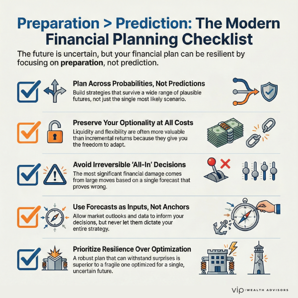 Modern financial planning checklist emphasizing preparation over prediction