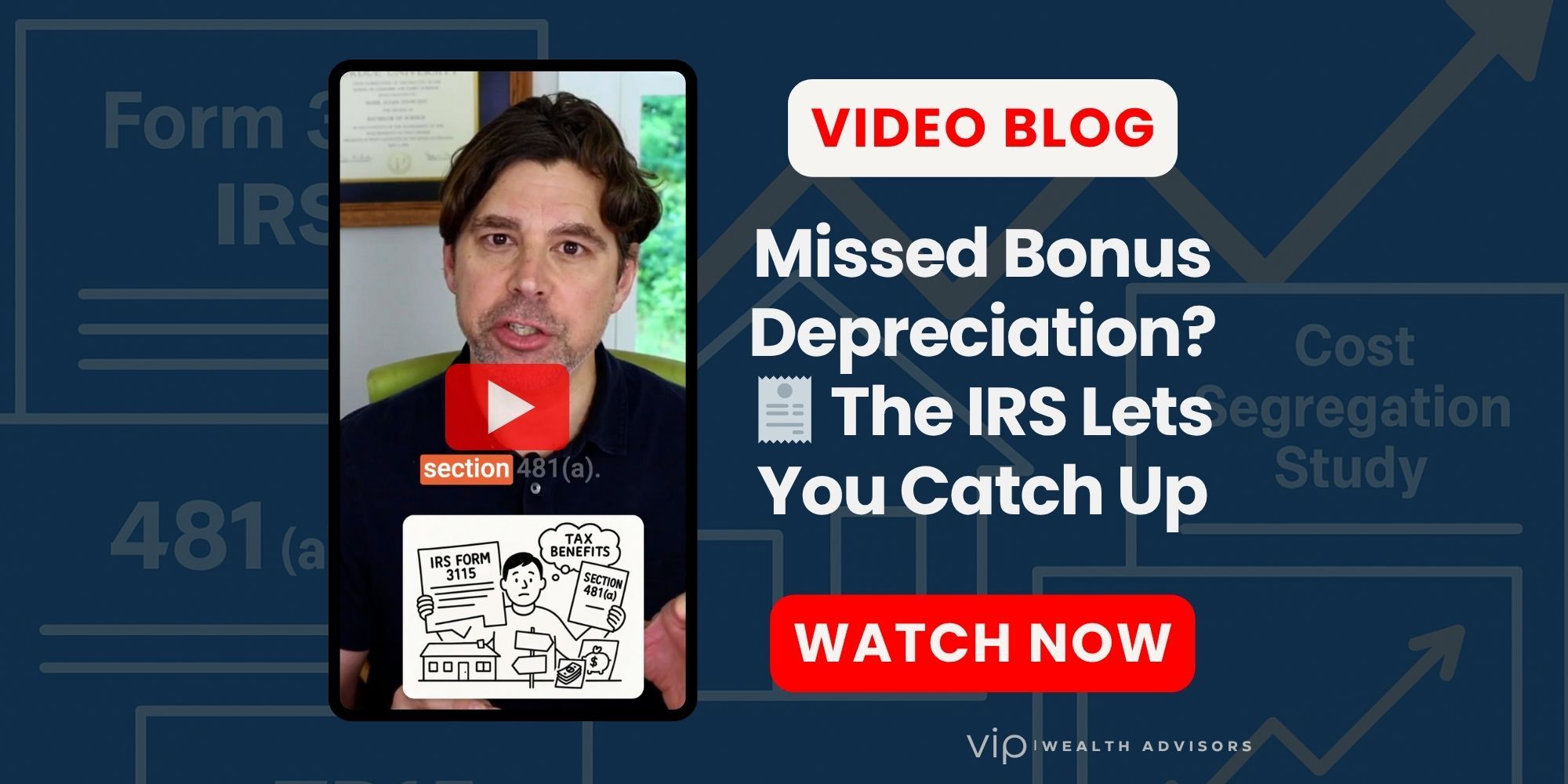 Illustration of IRS Form 3115 and tax depreciation charts under the new 2025 bonus depreciation law