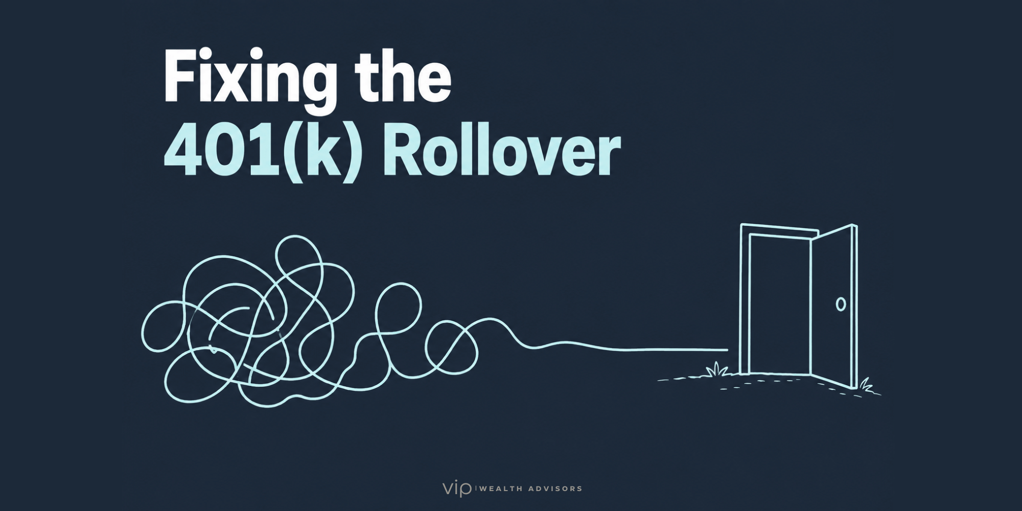 Illustration of a tangled line straightening out into a clear path through an open door, representing the IRS's proposal to fix the 401(k) rollover process.