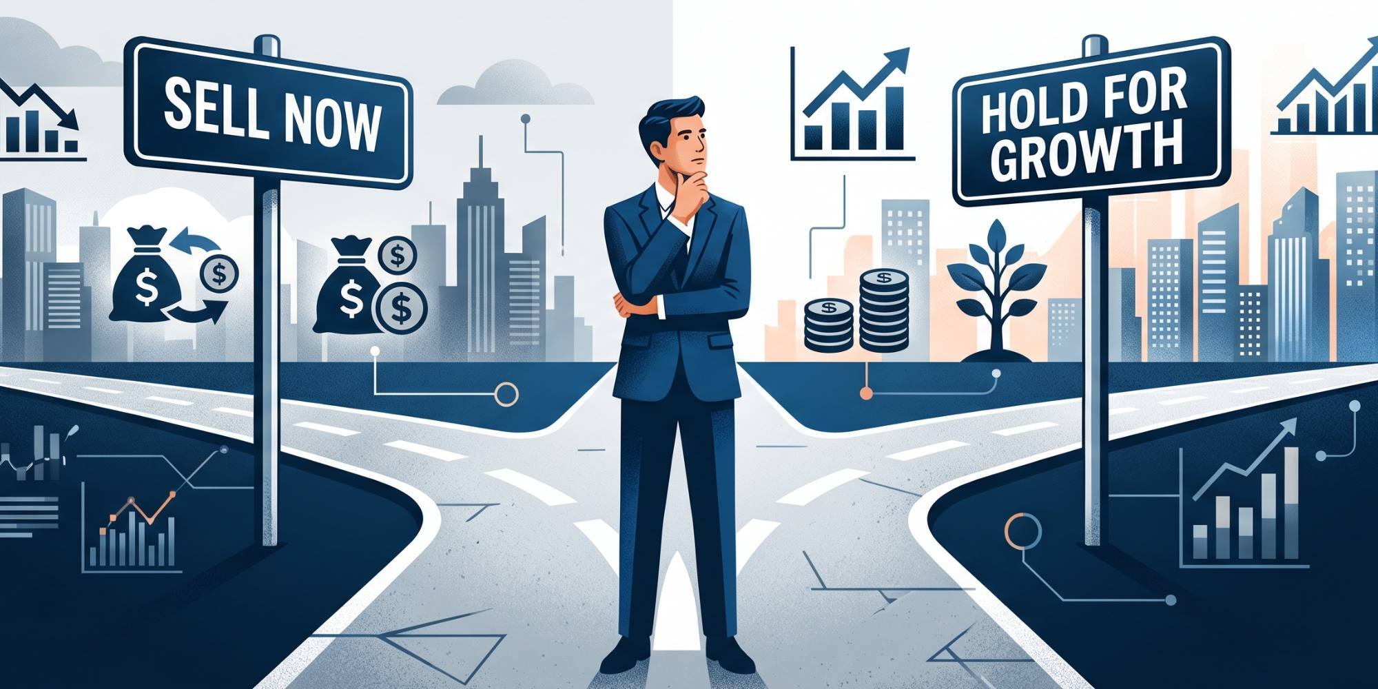 Professional reviewing stock equity and financial documents while evaluating a private company tender offer decision, with charts and data on screen