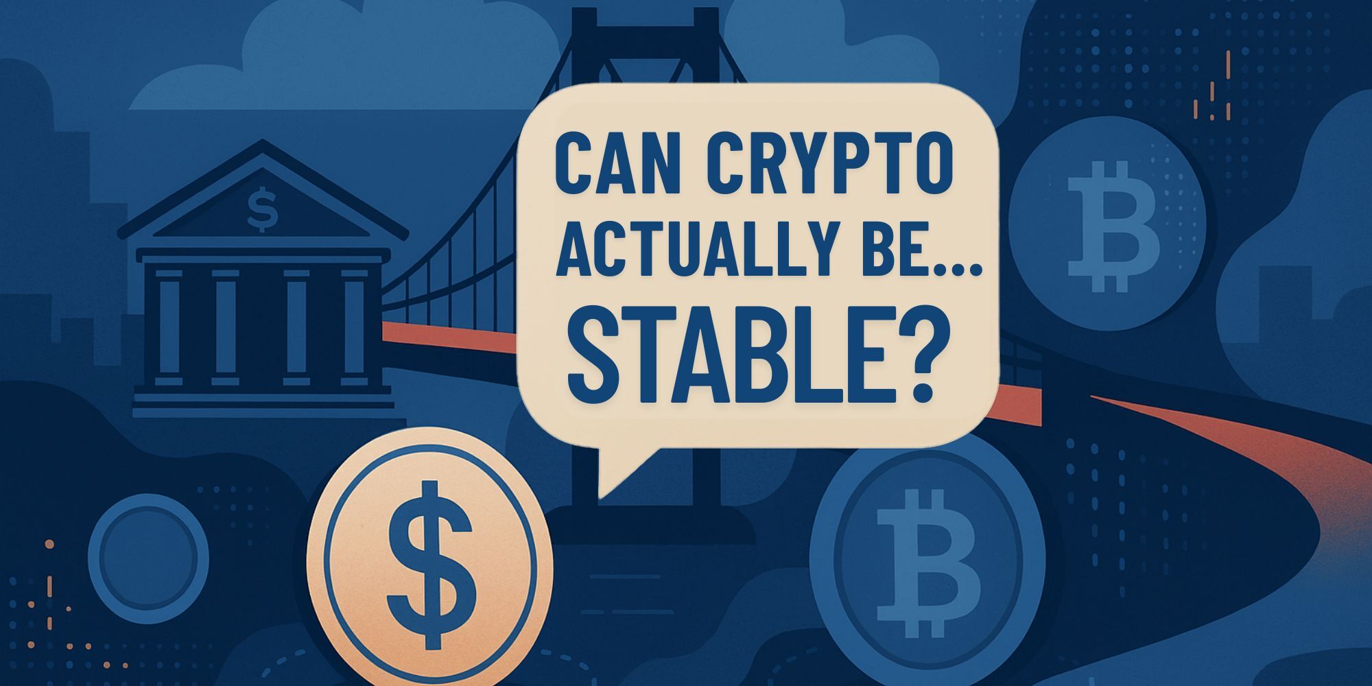Digital illustration representing stablecoins as a bridge between crypto and traditional finance