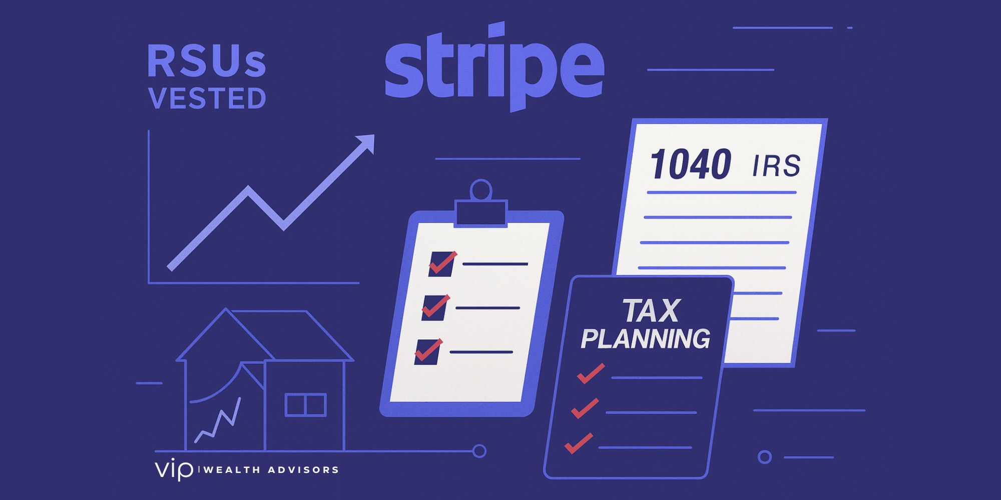 Blurple digital illustration showing graphs and Stripe logo