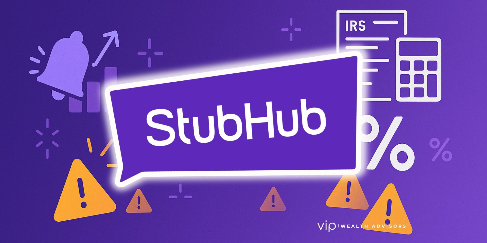 Minimal fintech-style illustration of StubHub IPO equity compensation with icons for RSUs, stock options, taxes, and diversification strategies.